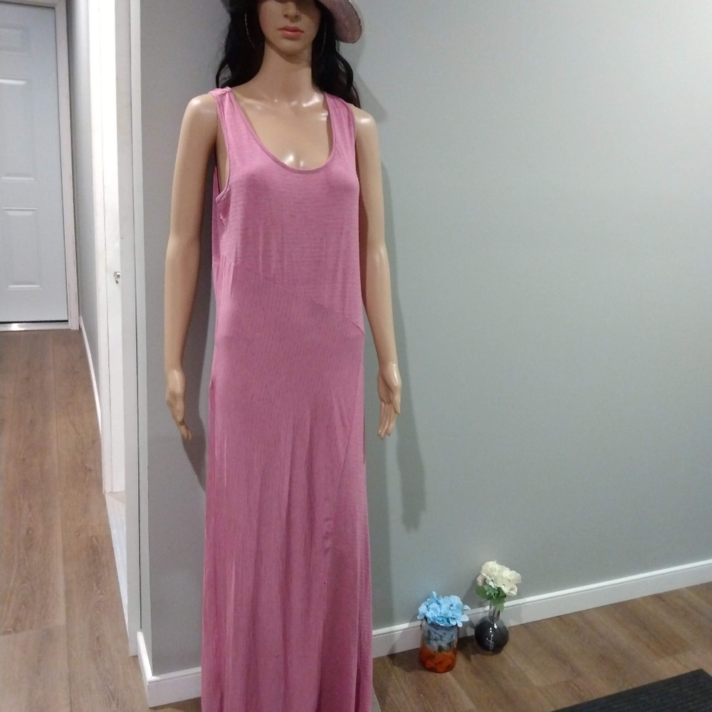 Magic Fushsia/Gray Striped Tank Maxi Dress